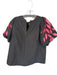 Entro Size S Black & Red Polyester Blend Balloon Sleeve Leaf Design V Neck Top Black & Red / S