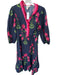 Umgee Size M Navy & Pink Cotton Long Balloon Sleeve Flowers Ruffle collar Dress Navy & Pink / M
