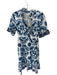 Uncle Frank Size XS White & Blue Cotton Short Sleeve Flowers Belted Dress White & Blue / XS