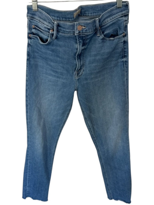 Mother Size 33 Med Light Wash Cotton Blend Mid Rise Straight Leg Raw Hem Jeans Med Light Wash / 33