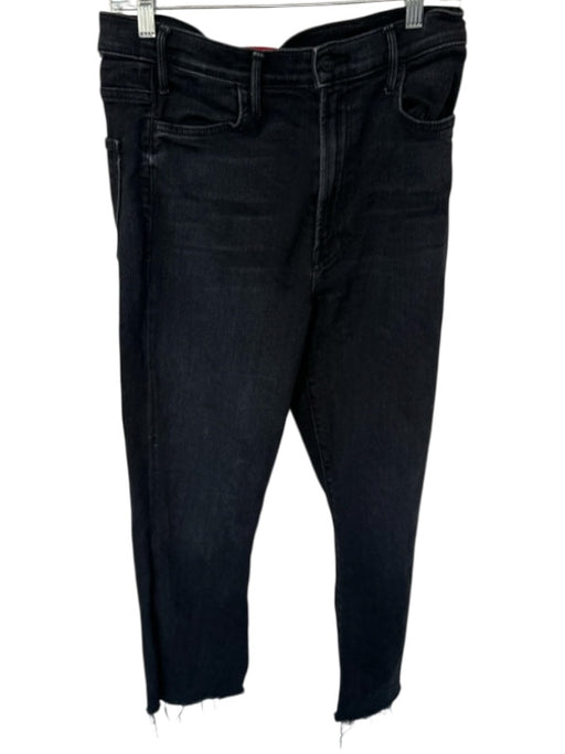 Mother Size 32 Black Cotton Blend High Waist Bootcut Raw Hem Jeans Black / 32