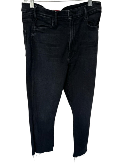 Mother Size 32 Black Cotton Blend High Waist Bootcut Raw Hem Jeans Black / 32