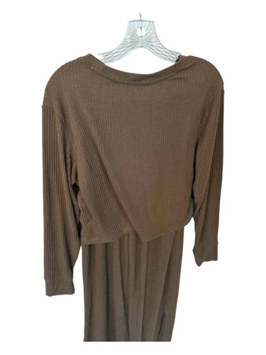 Abercrombie & Fitch Size L Brown Polyester Long Sleeve Ribbed Flare Pant Set Brown / L