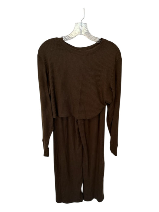 Abercrombie & Fitch Size L Brown Polyester Long Sleeve Ribbed Flare Pant Set Brown / L