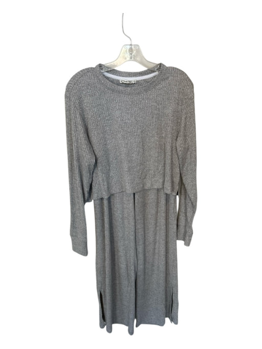 Abercrombie & Fitch Size L Gray Polyester Long Sleeve Ribbed Flare Pant Set Gray / L