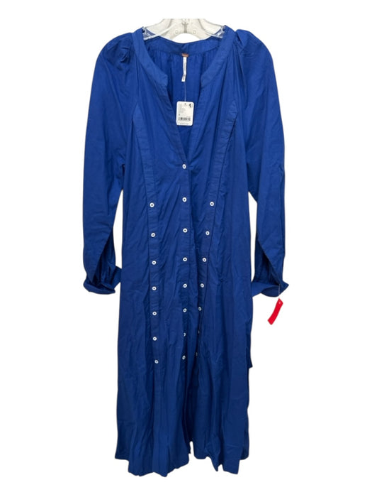 Free People Size M Blue Cotton Long Sleeve Buttons Maxi Collar Dress Blue / M