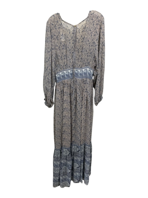 Ulla Johnson Size 6 Beige Pink & Blue Silk Floral Long Sleeve V Neck Dress Beige Pink & Blue / 6