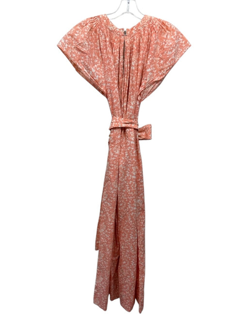 Ulla Johnson Size 6 Salmon Pink & White Cotton Abstract Print Back Zip Jumpsuit Salmon Pink & White / 6