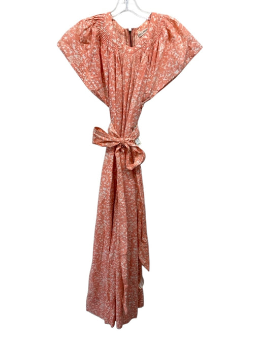 Ulla Johnson Size 6 Salmon Pink & White Cotton Abstract Print Back Zip Jumpsuit Salmon Pink & White / 6