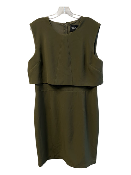 Toccin NY Size 16 Olive Green Polyester Blend Crepe Sleeveless Back Zip Dress Olive Green / 16
