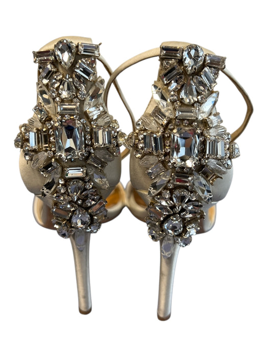 Badgley Mischka Shoe Size 8 Champagne Satin open toe Ankle Buckle Shoes Champagne / 8