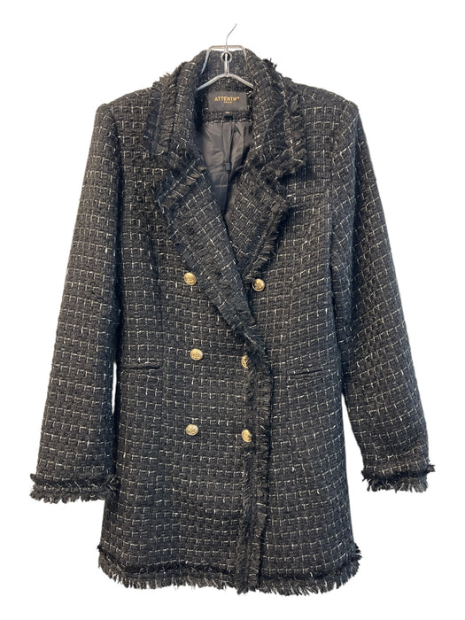 Attentif Size 40 Black & White Polyester Tweed Double Breast Gold Buttons Coat Black & White / 40