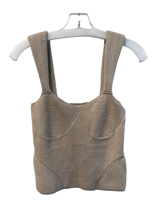 Modern Citizen Size Large Beige Cotton Blend Ribbed Knit Sleeveless Cropped Top Beige / Large