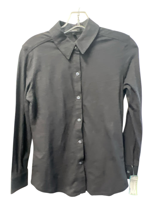 Theory Size Small Black Cotton Long Sleeve Collared Button Down Top Black / Small