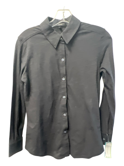 Theory Size Small Black Cotton Long Sleeve Collared Button Down Top Black / Small