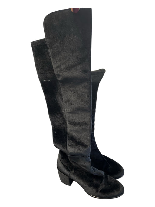 Stuart Weitzman Shoe Size 7 Black Leather Velvet Round Toe Knee High Boots Black / 7