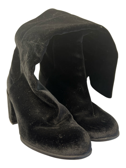 Stuart Weitzman Shoe Size 7 Black Leather Velvet Round Toe Knee High Boots Black / 7