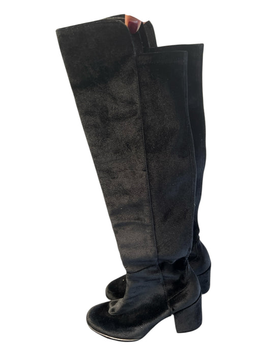 Stuart Weitzman Shoe Size 7 Black Leather Velvet Round Toe Knee High Boots Black / 7