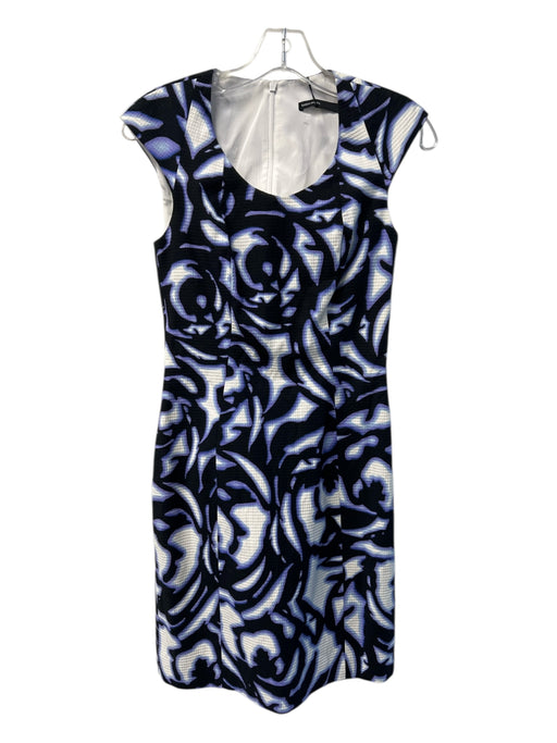 Karen Millen Size 4 White, Black & Purple Cotton Blend Round Neck Back Zip Dress White, Black & Purple / 4