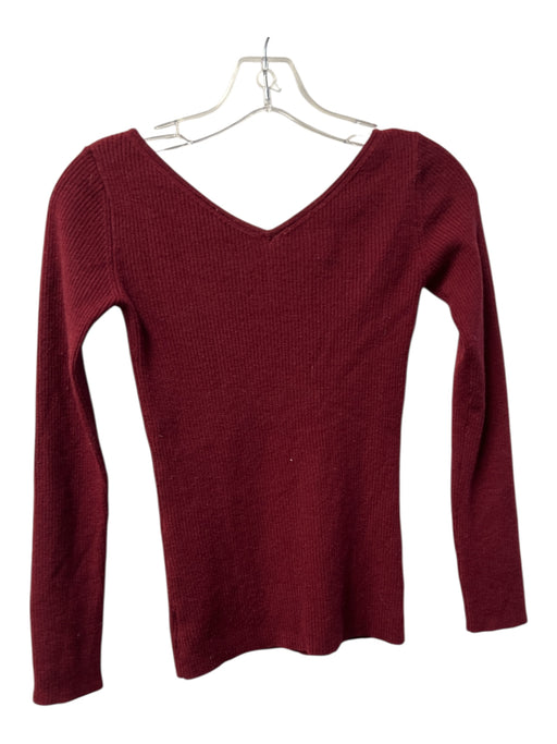 Theory Size P Cranberry Wool Blend Ribbed Wide Neck V Neck & Back Top Cranberry / P