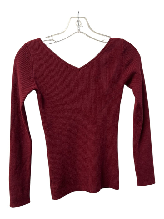 Theory Size P Cranberry Wool Blend Ribbed Wide Neck V Neck & Back Top Cranberry / P