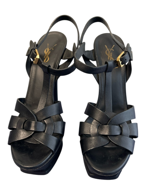YSL Shoe Size 38 Black Leather Open Toe & Heel Strappy Slingback Stiletto Shoes Black / 38
