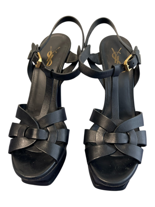 YSL Shoe Size 38 Black Leather Open Toe & Heel Strappy Slingback Stiletto Shoes Black / 38