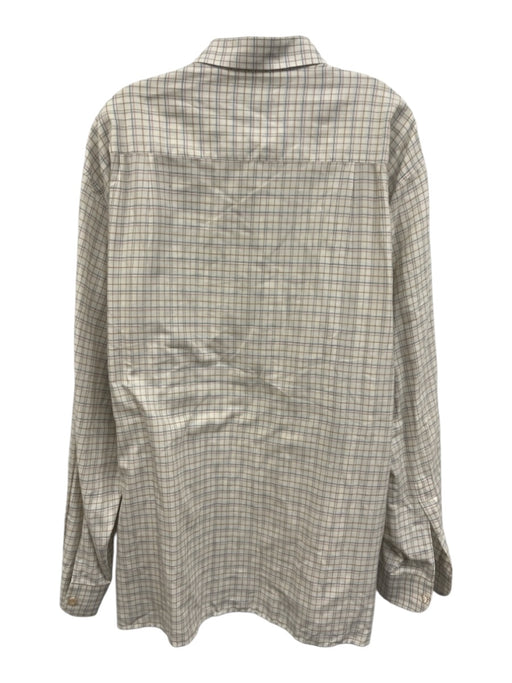 Zegna Size XL White & Multi Cotton Plaid Button Up Men's Long Sleeve Shirt White & Multi / XL