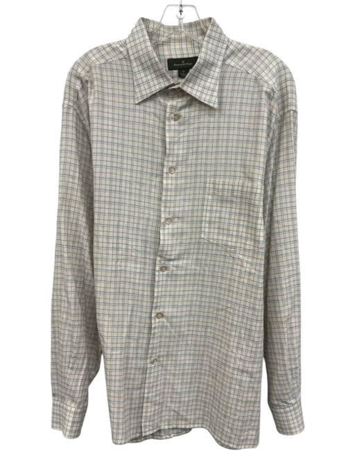 Zegna Size XL White & Multi Cotton Plaid Button Up Men's Long Sleeve Shirt White & Multi / XL