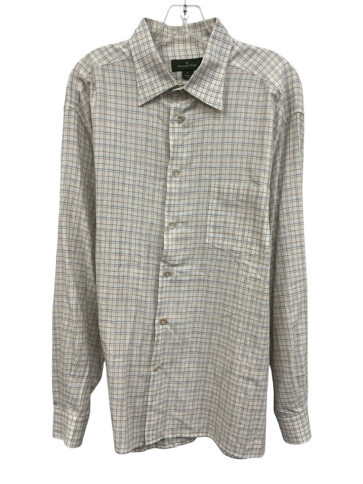 Zegna Size XL White & Multi Cotton Plaid Button Up Men's Long Sleeve Shirt White & Multi / XL