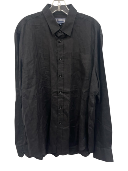 Vilebrequin Size XL Black Linen Solid Button Up Men's Long Sleeve Shirt Black / XL