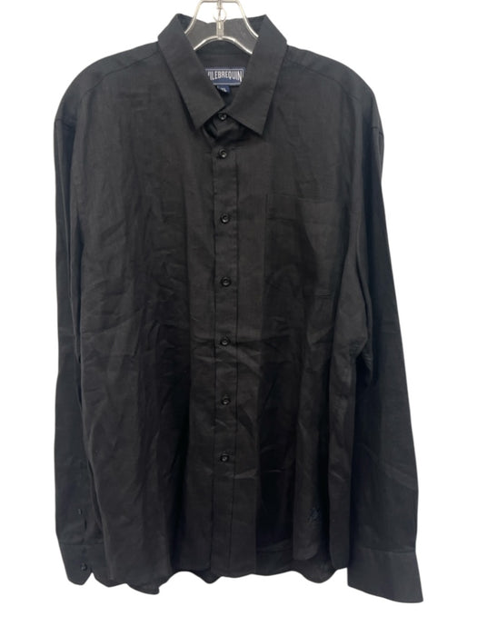 Vilebrequin Size XL Black Linen Solid Button Up Men's Long Sleeve Shirt Black / XL
