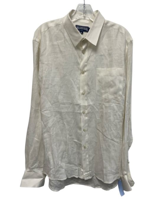 Vilebrequin Size XL White Linen Solid Button Up Men's Long Sleeve Shirt White / XL