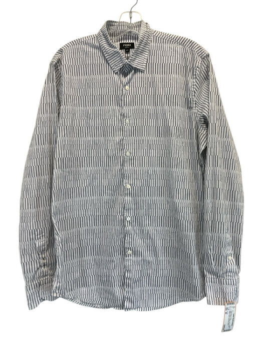 Fendi Size 40 White & Black Cotton All Over Print Button Down Long Sleeve Shirt White & Black / 40