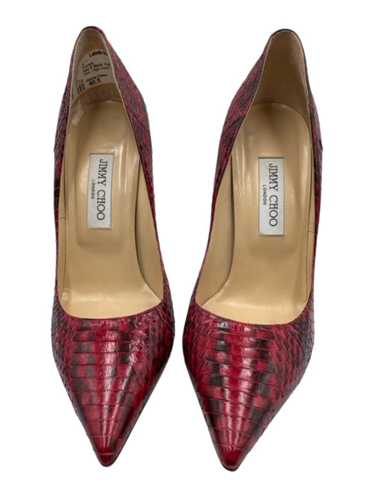 Jimmy Choo Shoe Size 40.5 Red & Black Python Pointed Toe Snake Skin Pumps Red & Black / 40.5