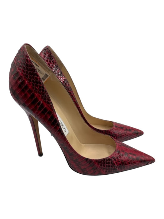 Jimmy Choo Shoe Size 40.5 Red & Black Python Pointed Toe Snake Skin Pumps Red & Black / 40.5