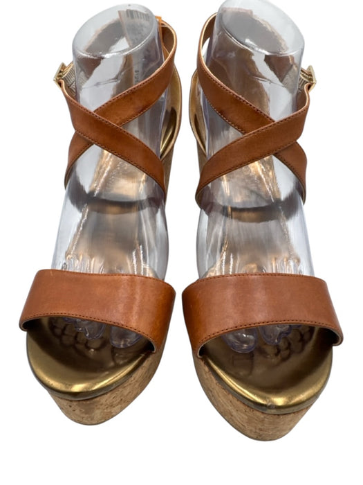 Jimmy Choo Shoe Size 40 Brown & Bronze Leather Upper Cork Criss Cross Wedges Brown & Bronze / 40