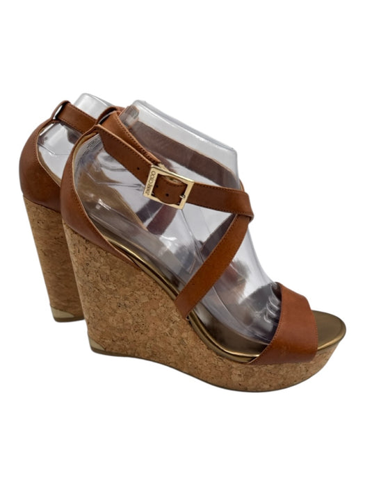 Jimmy Choo Shoe Size 40 Brown & Bronze Leather Upper Cork Criss Cross Wedges Brown & Bronze / 40