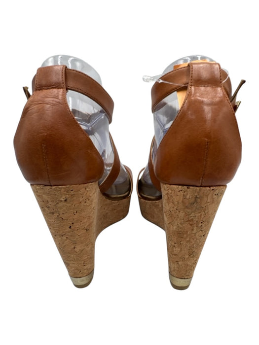 Jimmy Choo Shoe Size 40 Brown & Bronze Leather Upper Cork Criss Cross Wedges Brown & Bronze / 40
