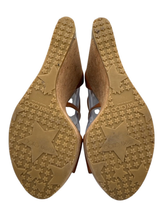 Jimmy Choo Shoe Size 40 Brown & Bronze Leather Upper Cork Criss Cross Wedges Brown & Bronze / 40