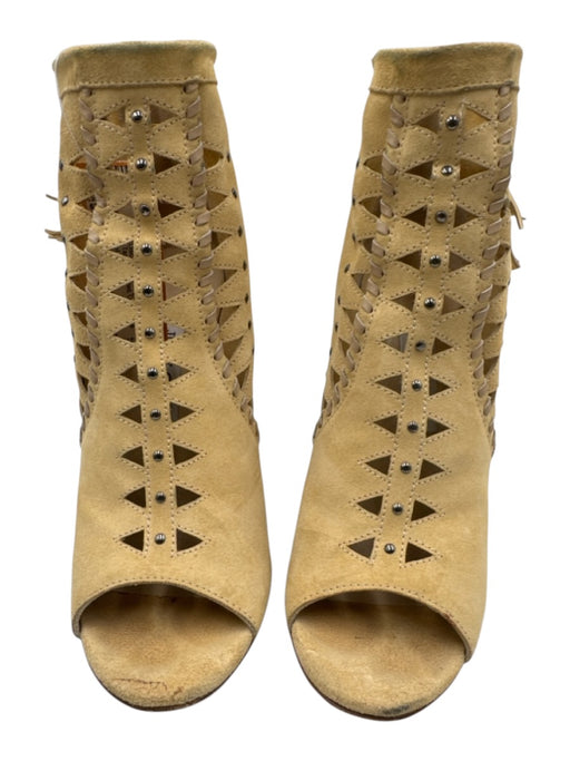 Jimmy Choo Shoe Size 40 Beige Leather Suede Tassel Studded Cut Out Pumps Beige / 40