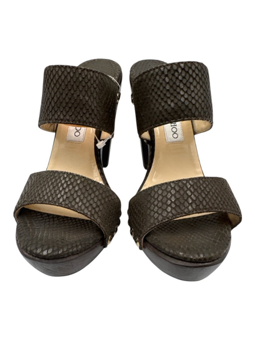 Jimmy Choo Shoe Size 40 Dark Brown Leather Upper Toe Strap Snake Embossed Pumps Dark Brown / 40