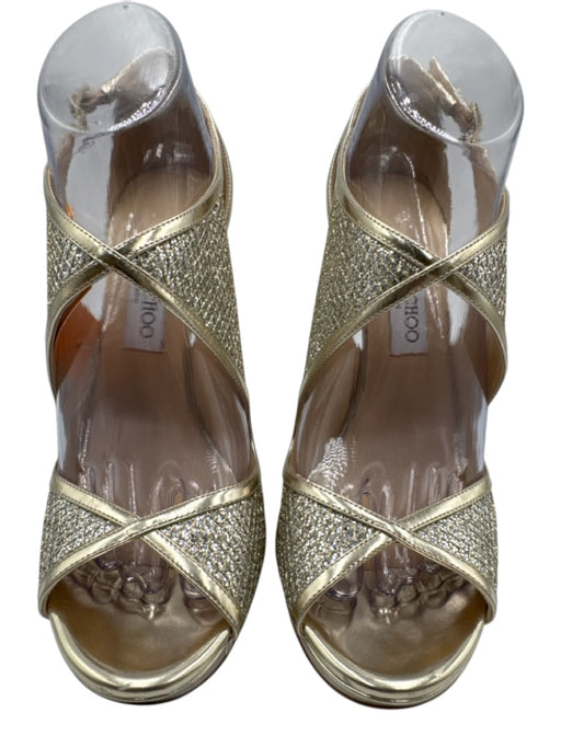 Jimmy Choo Shoe Size 40 Gold Leather open toe Embellished Ankle Strap Pumps Gold / 40