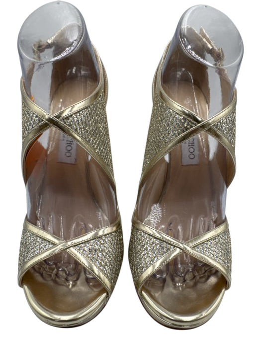 Jimmy Choo Shoe Size 40 Gold Leather open toe Embellished Ankle Strap Pumps Gold / 40