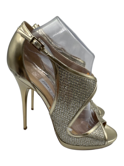 Jimmy Choo Shoe Size 40 Gold Leather open toe Embellished Ankle Strap Pumps Gold / 40