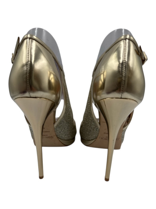 Jimmy Choo Shoe Size 40 Gold Leather open toe Embellished Ankle Strap Pumps Gold / 40