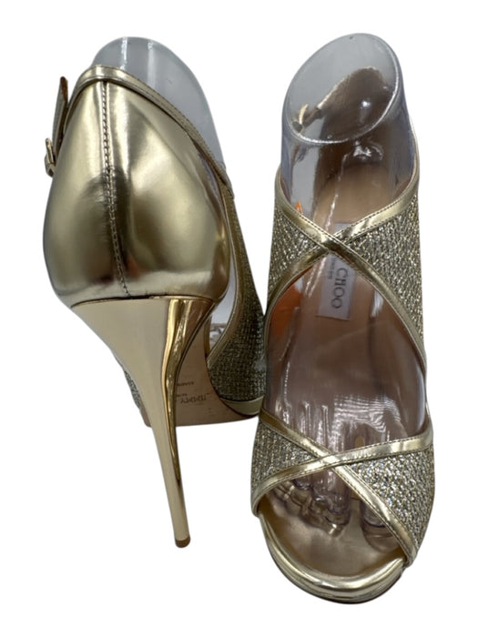 Jimmy Choo Shoe Size 40 Gold Leather open toe Embellished Ankle Strap Pumps Gold / 40