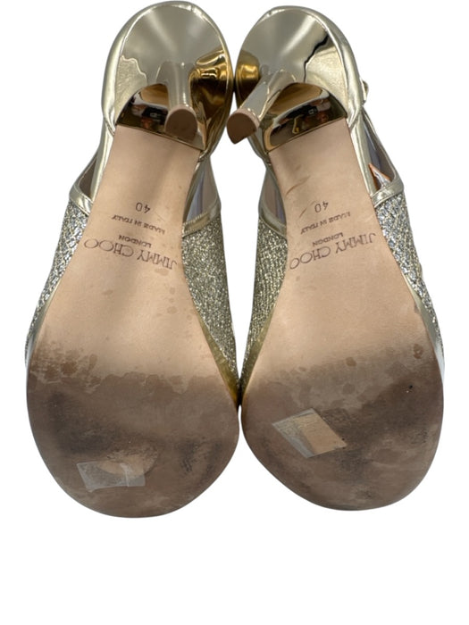 Jimmy Choo Shoe Size 40 Gold Leather open toe Embellished Ankle Strap Pumps Gold / 40