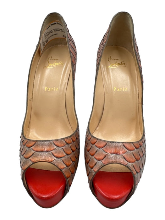 Christian Louboutin Shoe Size 40 Gray & Orange Python Leather Peep Toe Pumps Gray & Orange / 40