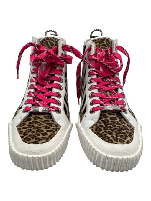 Jimmy Choo Shoe Size 40 Pink, Brown, White Pony Hair Lace Up Mid Top Sneakers Pink, Brown, White / 40